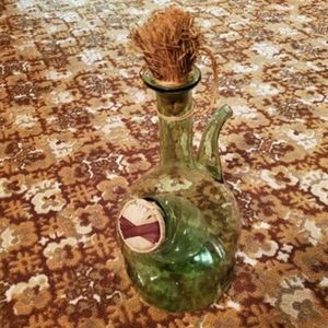 Vintage hand blown green glass Italian wine decanter with ice chamber